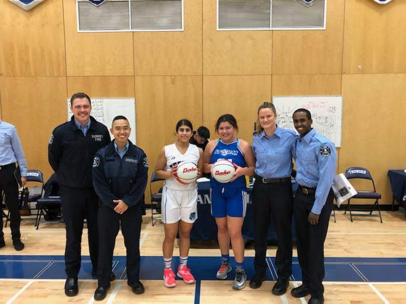 Congrats to Jayda and Karina for being recognized for their work at the Surrey Fire Fighter Goodwill Basketball Tournament. Photo credit to <a href="/SFFCharitable/">Surrey Fire Charity</a> #sridge
