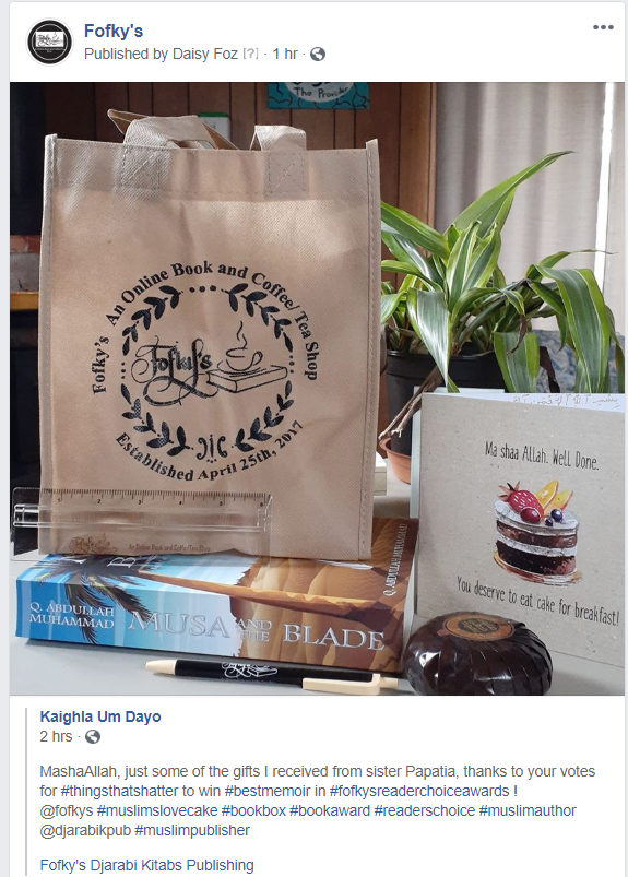 Fofky_s's tweet photo. Happy winner. Alhamdullilah πππ!
#bestmemoir
#fofkysbox
#readerschoiceawards
#fofkysreaderchoiceawards
#bookawards
#muslimauthors https://t.co/Vp2IyAaRVI