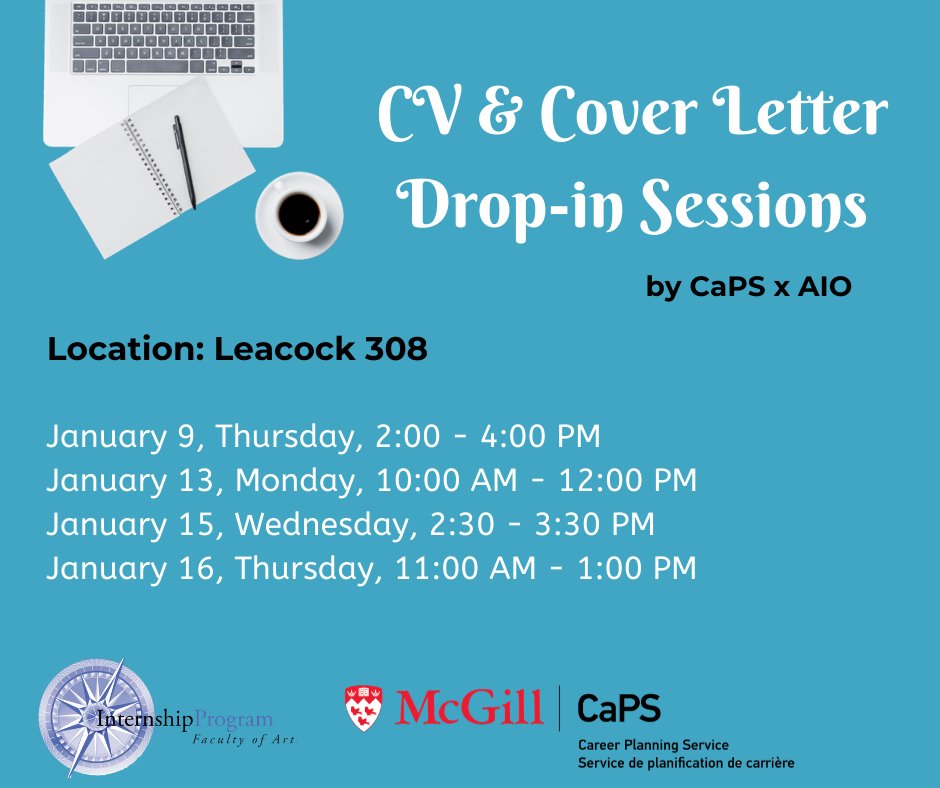 Starting today! CaPS x AIO CV &amp; Cover Letter Drop-in Sessions in Leacock 308.