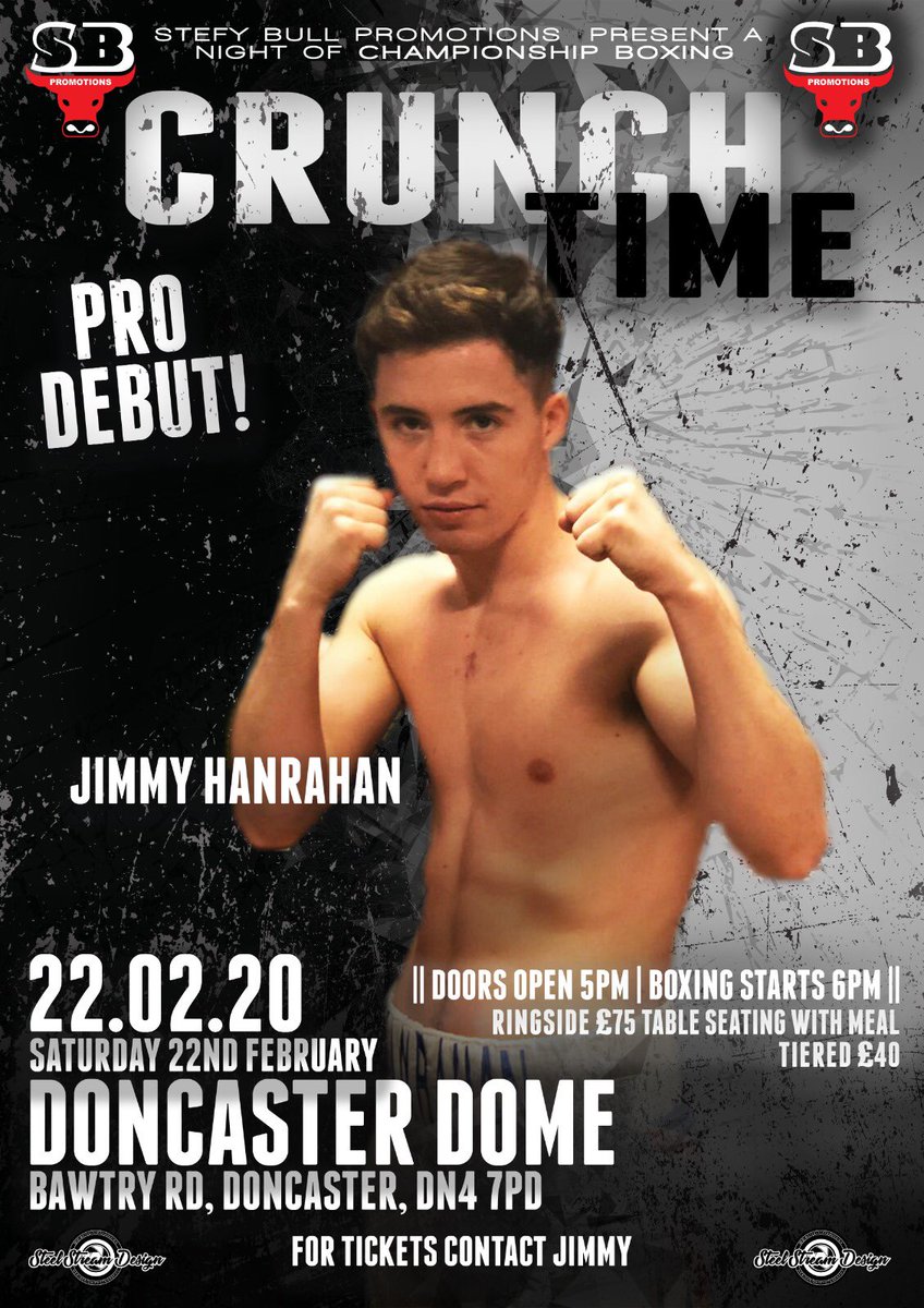 Stefy Bull (@stefybull) on Twitter photo Big night of championship Boxing 22nd February <a href="/DoncasterDome/">The Doncaster Dome</a> #CrunchTime headlined by <a href="/Jhughesboxer/">Jamie Hughes</a> with <a href="/2smooth_booth/">lewis 2 smooth booth</a> CA title fight and the professional debut of <a href="/JimmyHanrahan4/">JimmyHanrahan</a> 3 Doncaster boys in there hometown #SBP #DoingBits Big night of championship Boxing 22nd February <a href="/DoncasterDome/">The Doncaster Dome</a> #CrunchTime headlined by <a href="/Jhughesboxer/">Jamie Hughes</a> with <a href="/2smooth_booth/">lewis 2 smooth booth</a> CA title fight and the professional debut of <a href="/JimmyHanrahan4/">JimmyHanrahan</a> 3 Doncaster boys in there hometown #SBP #DoingBits