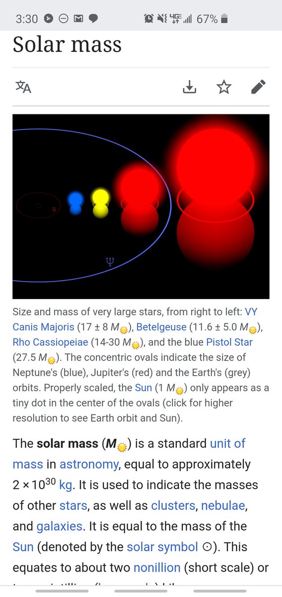 screenshot of the wikipedia article for solar mass. all the notation for solar masses uses emojis rather than standard notation