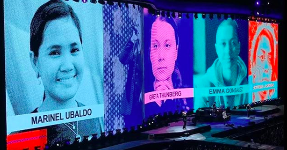 amnestyusa's tweet photo. Love seeing #W4R19 activist, @YnelUbaldo and 2019 #AmbassadorOfConscience Award winner @GretaThunberg featured as human rights champions during @U2's The Joshua Tree Tour in the Philippines.
Here's how you can join Marinel in her climate activism: https://t.co/ucEoZiSwnm https://t.co/Y9Iw8C886A