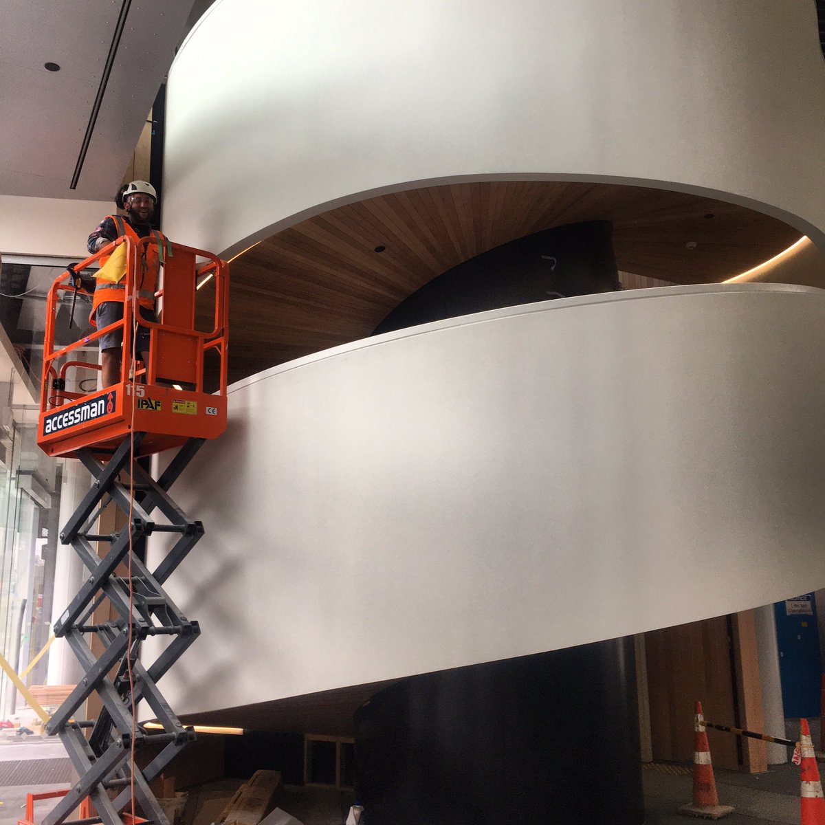 MaxPeopleLtd's tweet photo. Our man Dave in the EWP! Check out these Spiral Stairs at the Spark Building 👋 Happy Friday Team 
#friday #commercialconstruction #accessman #onthetools #tradielife #happyfriday https://t.co/4d2RMYyQGh