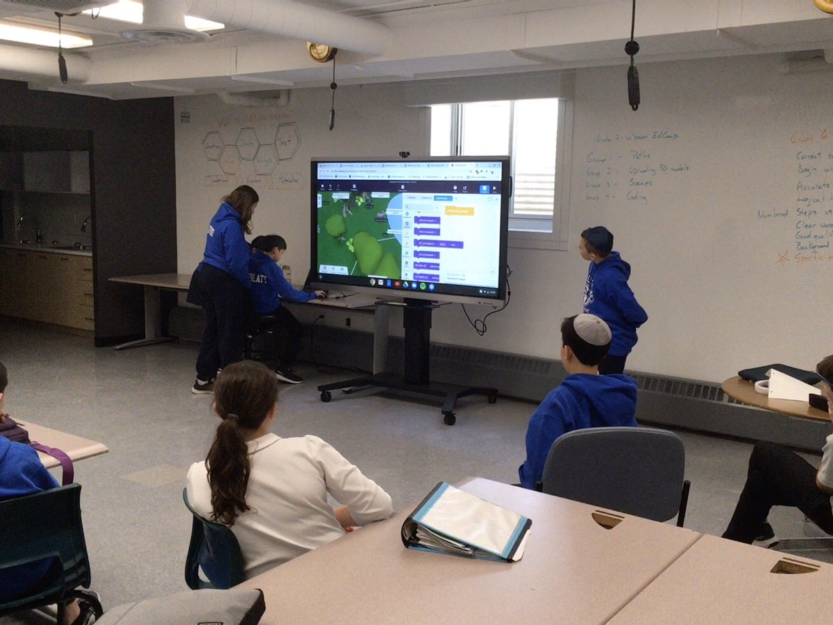 MrRayOJCS's tweet photo. @The_OJCS Gr. 7 Ss learning about paths, coding, how to upload 3D models, how to add music and additional scenes to their @CoSpaces_Edu VR ecosystems in a student led EdCamp. #welearnbettertogether #floorbutnoceiling #theojcsdifference https://t.co/ukazg88635
