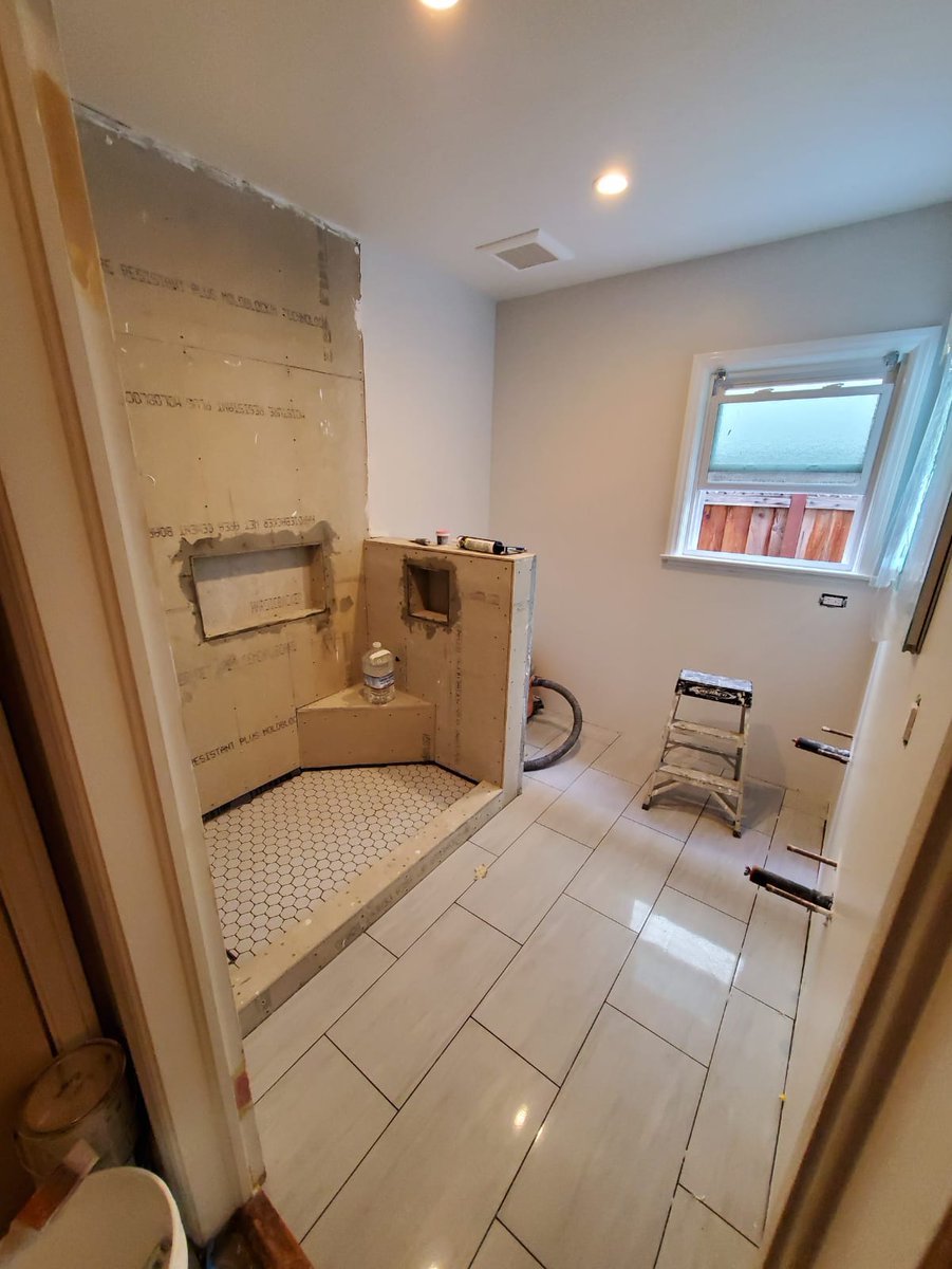 HometechC's tweet photo. Job progress shots! Can’t wait to share all the final images from this bathroom! 💫 🛁 🚿 

HomeTech provides top of the line workmanship with our award-winning, full-service design &amp; build team. 🏆  Call to schedule your free consultation today: 800-861-7432 📲 https://t.co/eWcJ5rFLb2