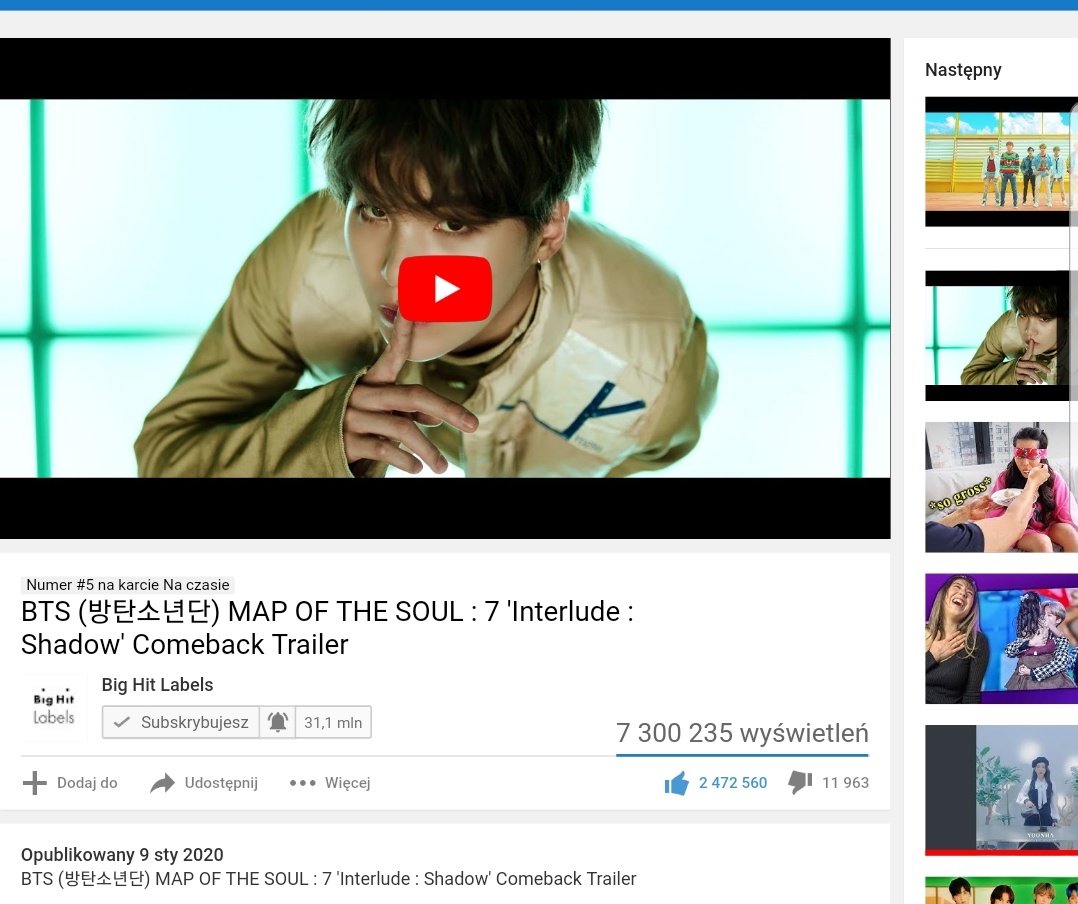 OT7DAECHWlTA's tweet photo. Interlude: Shadow Trailer broke Serendipity 24 hours views record in 6H 16min

1. Singularity: 12.4M
2. Epiphany: 11.4M
3. Persona: 10.6M 
4. Euphoria: 8.6M
5. Shadow: 7.3M
6. Serendipity: 7.2M

#ShadowComebackTrailer #ShadowIsHereMap #ShadowBySUGA #SHADOWINTERLUDE @BTS_twt https://t.co/IaEVBN7Hm8