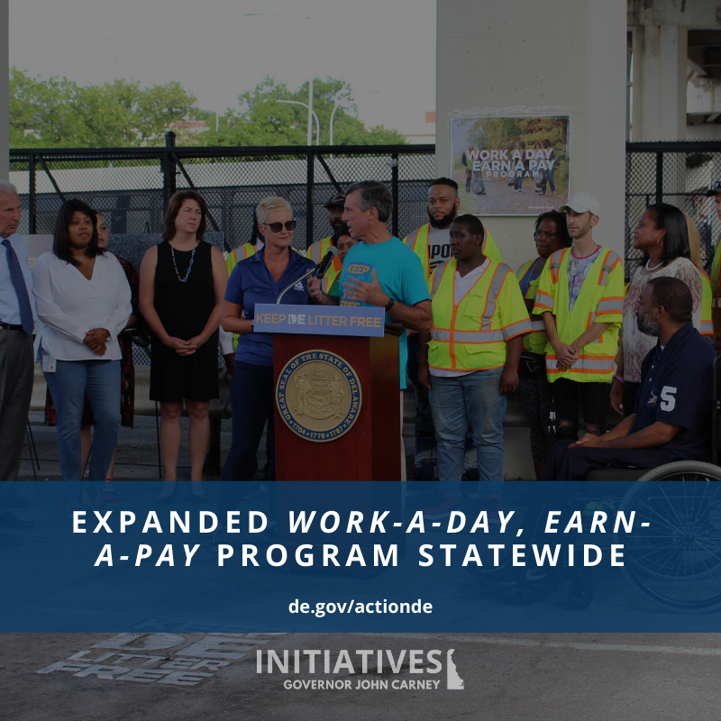JohnCarneyDE's tweet photo. This year, we expanded the Work-A-Day, Earn-A-Pay Program statewide after the great success of the pilot program that helps put people to work and addresses the litter problem that exists across our state. #KeepDELitterFree #ActionDE
Learn More at https://t.co/Q73RJR4W2k https://t.co/Y10ExSLI1O