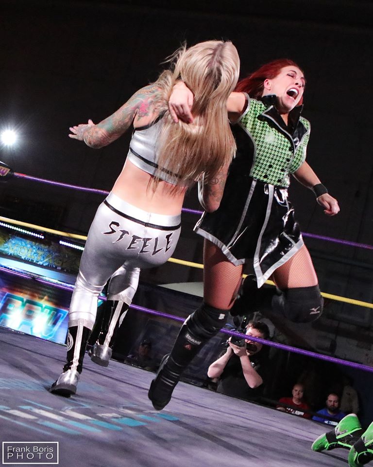 theRaceReels's tweet image. TBT: @itsvedatime takes the head off of @_AdenaSteele! #PPW #Resistance #ItsVedaTime