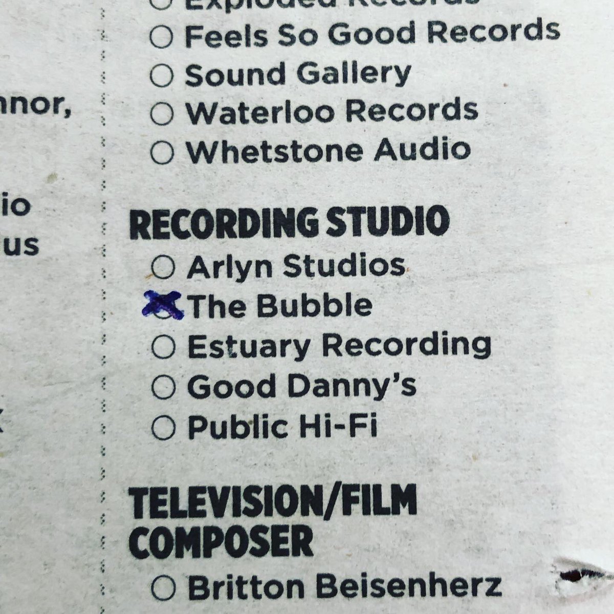 VOTE in the <a href="/AustinChronicle/">Austin Chronicle</a>’s Music Poll! 
austinchronicle.com/musicpoll
Our friend <a href="/frenchiesmith/">Frenchie Smith</a> is up for Best Producer, along with <a href="/bubblerecording/">the Bubble</a> for Best Studio. We also endorse Billie Buck for Best Poster Artist. #WeHaveIssues #AustinMusicAwards