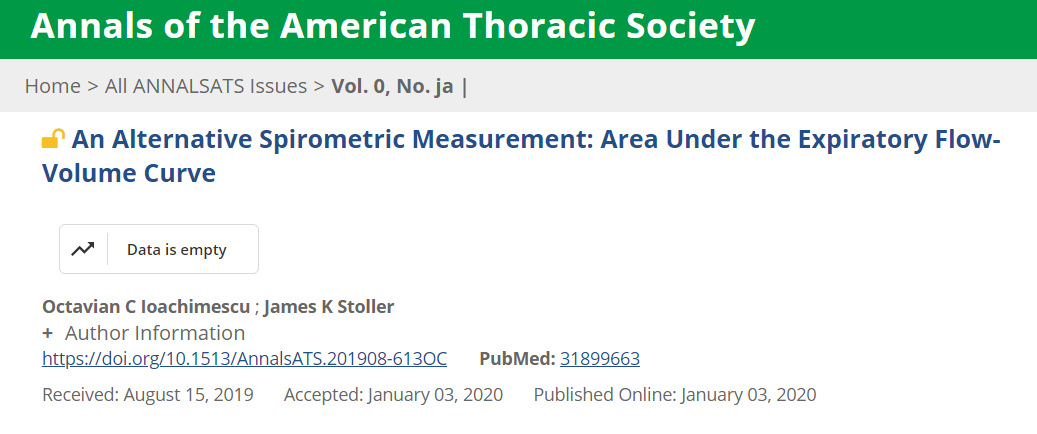 ATS_BSHSR's tweet photo. An Alternative #Spirometric #Measurement: Area Under the #Expiratory #Flow- #Volume #Curve. @AnnalsATS #AEX https://t.co/D5JSS4NwWt https://t.co/2TqelMlaGT