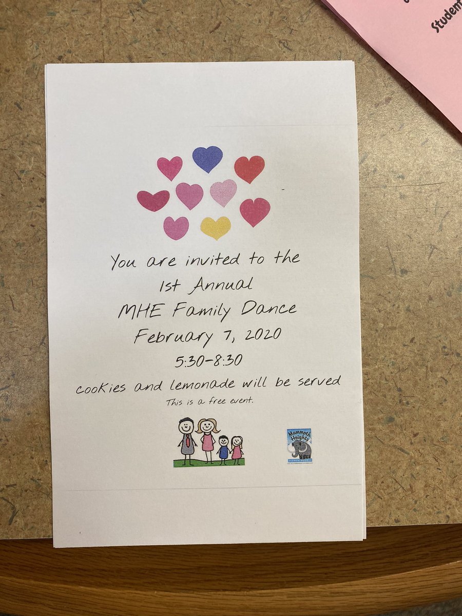 Lots of information today!! I am excited to invite all of you to our 1st Annual Family Dance!! Bring the family out for a night of dancing!!