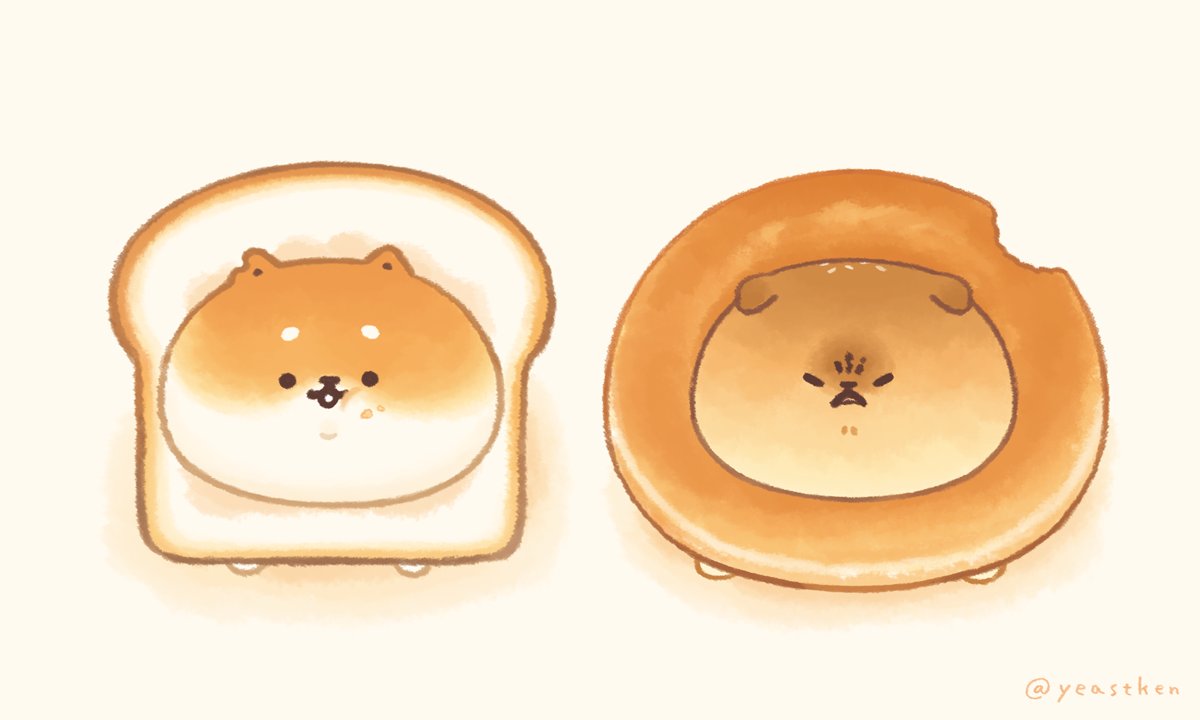 「パンとドーナツのエリザベスカラー??

#いーすとけん。 #yeastken #」|いーすとけん。【公式】🍞のイラスト