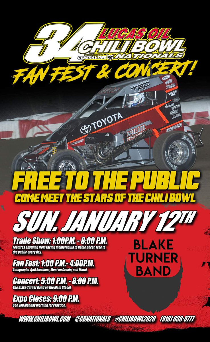 FREE TO THE PUBLIC! Fanfest is Sunday, January 12. Q&amp;A with Drivers, Owners, and more from 1:00PM-4:00PM plus the Blake Turner Band in concert starting at 5:00PM.