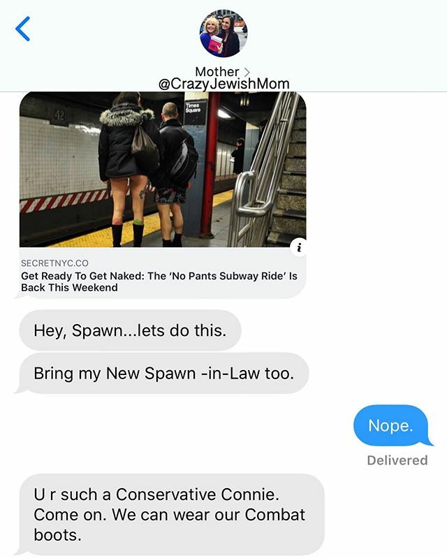 YourCrazyFamily's tweet photo. Why does @KimFriedmanNYC just assume I own combat boots? #crazyjewishmom https://t.co/eW5Eiu1KcQ https://t.co/dXTHv029tQ