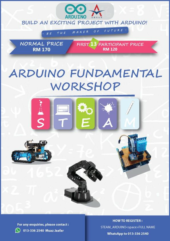 Salam Jumaat and morning guys!

Have you guys heard about Arduino?
If you guys or member2 yang nak belajar Arduino tapi tak tahu nak start dari mana, boleh join workshop kami untuk dapatkan asas-asas Arduino.

RT untuk rezeki kami. Thanks !