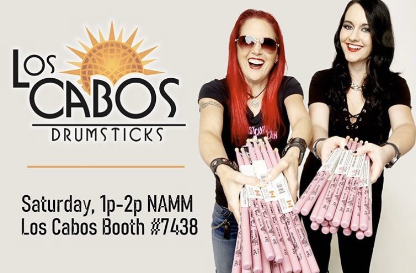 Check this out! <a href="/drummerapril/">April Samuels</a> and <a href="/michelleEgraves/">Michelle Graves</a> will be at <a href="/NAMM/">NAMM</a> 2020 at Los Cabos this Saturday! Be sure to stop by and say hi! #breastcancercanstickit #NAMM2020 <a href="/loscabossticks/">Los Cabos Drumsticks</a>