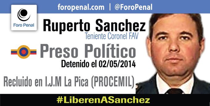 JennyFulop's tweet photo. Pedimos la libertad de todos los #PresosPoliticos.Este es Ruperto Sánchez y está privado de su libertad por motivos políticos desde el 02/05/2014 
#LiberenASanchez
@ForoPenal
@DefensoresFP @Almagro_OEA2015  @kerlingrodrigue
#NoMasPresosPoliticos 
#QueSeHagaJusticia. https://t.co/eIFTSQn9JP