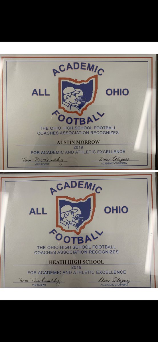 Congratulations again to <a href="/Austin_Morrow4/">Austin Morrow</a> and the whole <a href="/HEATHHSFOOTBALL/">Heath Football</a> team for the hard work and dedication it takes to be recognized as <a href="/ohsfca/">OHSFCA</a> Academic All Ohio. #itsagreatdaytobeabulldog