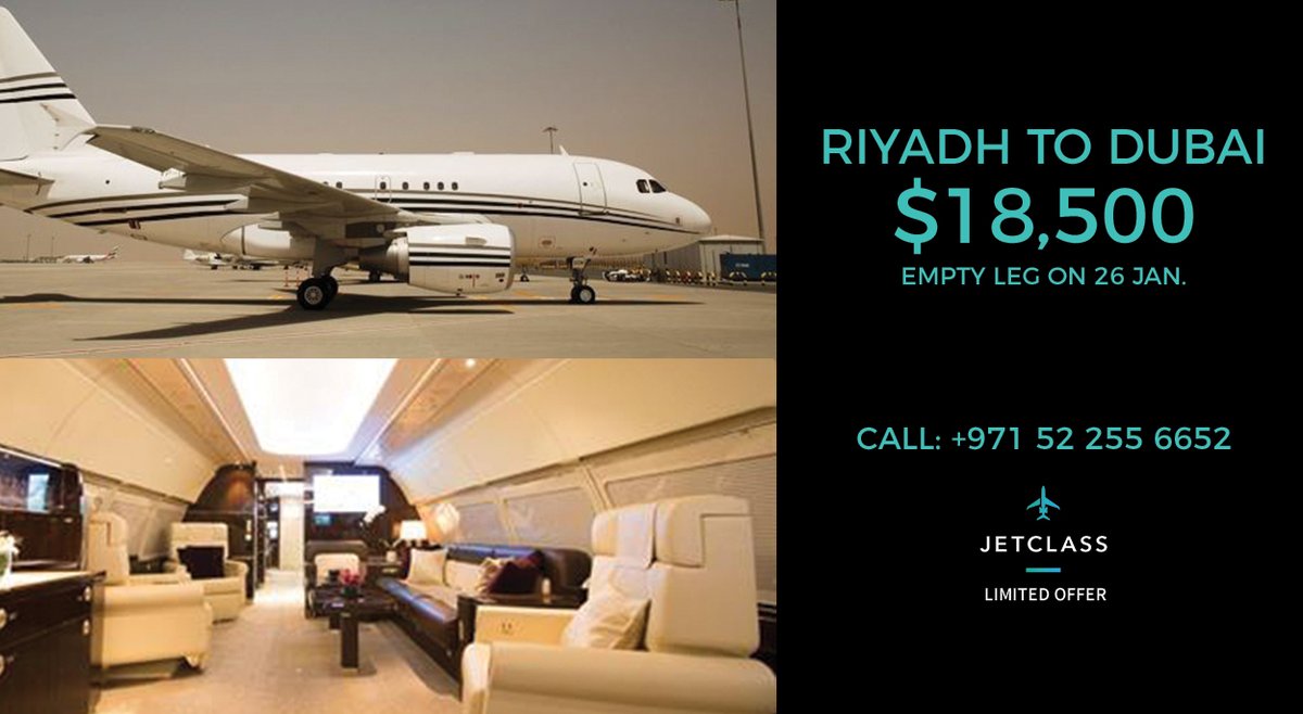 JetClassMENA's tweet image. Riyadh to Dubai Limited Offer! 19-seater Airbus 318 Elite. Available on January 26, 2020. Call +971 52 255 6652 to book.
#Riyadh #Dubai #PrivateJetCharter #WinterAtTantora