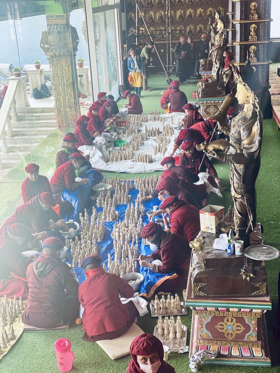 Drukpa's tweet photo. The Drukpa nuns of #DrukAmitabhaMountain DGK Nunnery in Nepal prepare torma for today’s long life prayers.
#DrukpaNuns #KungFuNuns #Torma https://t.co/tEVC1OWuyy