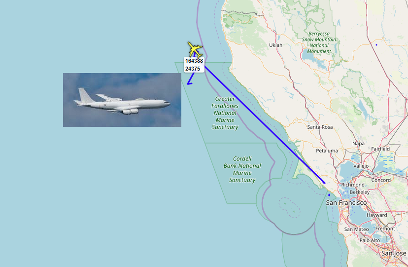 EightOneECHO's tweet photo. US NAVY E-6B 164388 as CRUMB49 wkg ZOA Oakland Center 125.85 MHz Sector 41 (LOW) picking up clearance towards Crescent City and then back to Travis AFB now switching to ZOA 119.97 MHz Sector 36 (HIGH). #baymilcom #TACAMO #VQ4 https://t.co/8u2azhcQ8Q