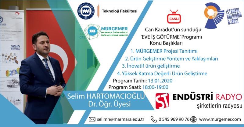 Ürün Geliştirme süreçleri ve <a href="/istkaorgtr/">İSTKA</a> destekli projemiz MÜRGEMER’i proje yöneticimiz Dr.Öğr.Üyesi Selim HARTOMACIOĞLU, ST Endüstri Radyoda anlatacak.