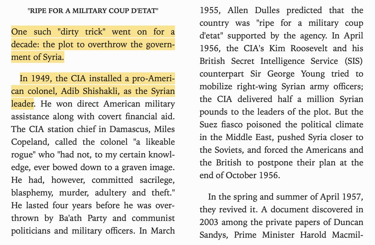 CIA planned to foment unrest in the Middle East and blame Syria for it to justify an invasion, plus support Sunni extremists in region. The Syrians outsmarted the Americans, taking their money and foiling the plot. The US lied to the public about it.