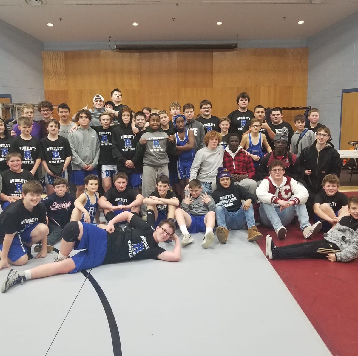 Tide Wrestlers supporting the Rundlett Blue Dukes at their home meet tonight vs. Timberlane!!  Brotherhood!

#CWB