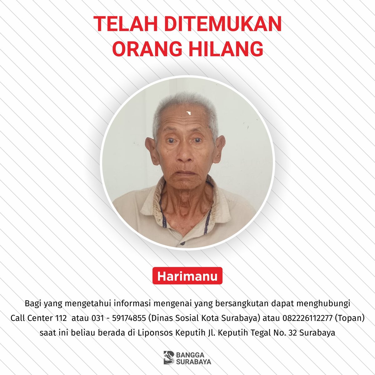 BanggaSurabaya's tweet photo. Semangat pagi..!!

Membantu orang lain gak harus menjadi orang kaya terlebih dahulu loh. Salah satu caranya, kamu bisa bantu share postingan ini buat bantu mereka bertemu keluarganya.

Yuk share postingan ini ya! #BanggaSurabaya https://t.co/VYCDUGU6OP