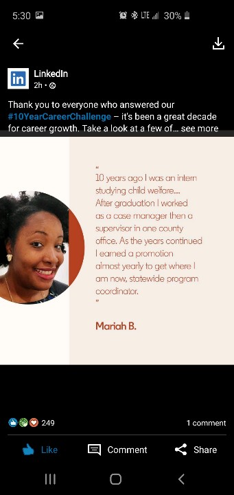 MariahCodez's tweet photo. Im honored that @LinkedIn favored my comment on their #10YearCareerChallenge the past 10 years have been full of learning and growth. I'm looking forward to creating a bigger impact on the work in the next decade! #Professional #HardWork #CareerGoals #ProgramCoordinator #LinkedIn https://t.co/5MIGY2HZWa