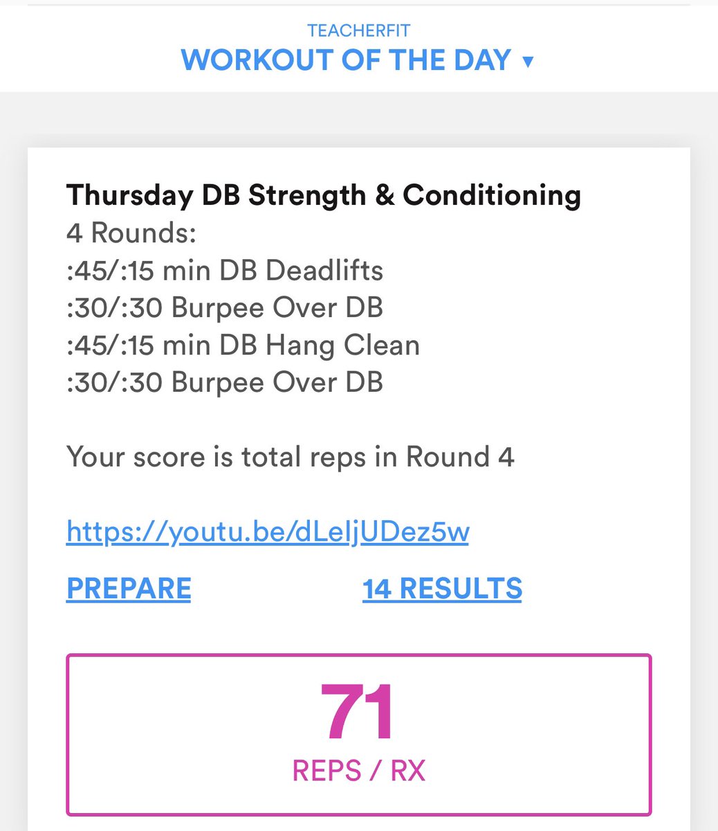 ctopher73's tweet photo. Was close to skipping out on a workout today because I got home late.
Thanks to @RiceMSPenny for the encouragement (you also get the blame) &amp; also for your first @TeacherFit19 WOD! I also saw another #riceravens staff member in the results area way to go @RiceMSWang! #fitleaders https://t.co/TeQ1bVFVz7