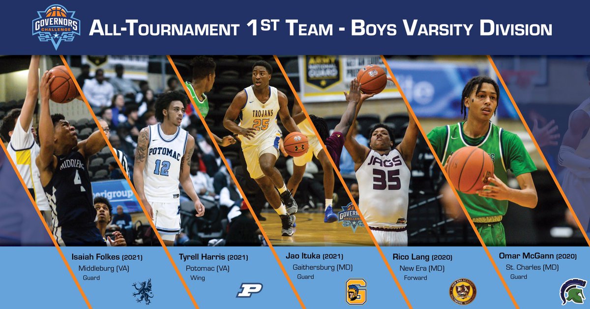 2019 #GovChallenge
All Tournament Team 🏆
▶️Boys Varsity Division

1st Team 🥇
‘21 @FlyBoyy_Zay - <a href="/MA_bball/">Middleburg bball</a> 
‘21 Tyrell Harris - <a href="/PotomacBlue/">Potomac Panthers Basketball</a> 
‘21 <a href="/ituka_jao/">jao ituka</a> - <a href="/Gburgathletics/">Gburg Athletics</a> 
‘20 <a href="/Only1rico_/">Rico</a> - <a href="/NewEraAcademy2/">New Era Academy</a> 
‘20 Omar McGann - <a href="/StCharlesHS/">St Charles High School</a> 

#RiseToTheChallenge