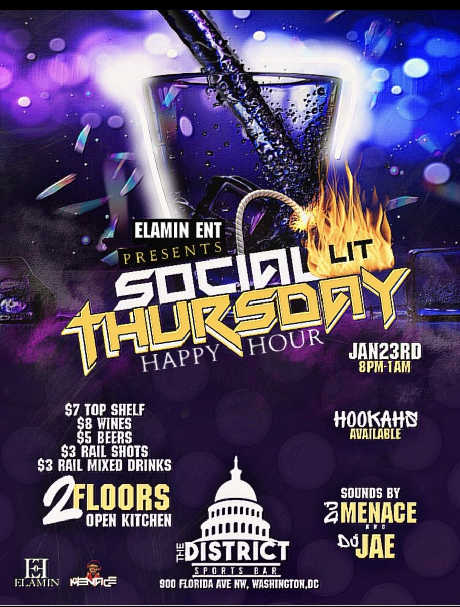 Taking my talents to the district #DC wasssup New Happy Hour Vibe each & every Thursday #TheDistrictSportsBar 21+ 
#900FloridaAve 
#DmvNightLife 
#ElaminENT