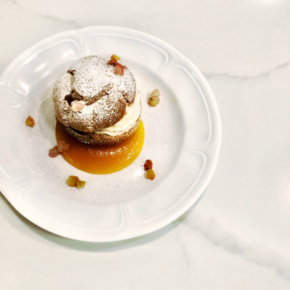 theheritagefp's tweet photo. New dessert! 

RYE PROFITEROLE
brown buttercream,
apricot purée, caraway sugar https://t.co/AV2AjjtFM2