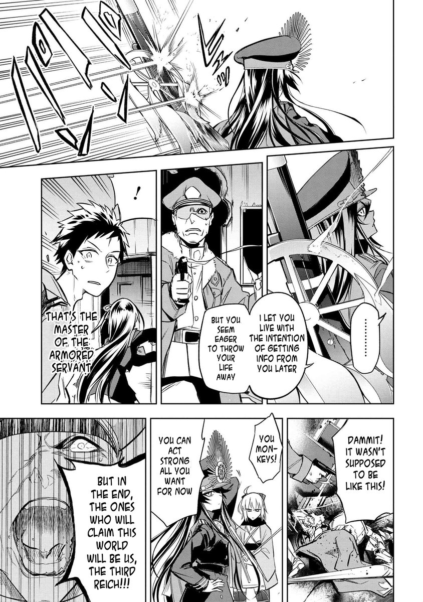 In the original Koha Ace series, Akiha captures the Nazi Master and was going to have Kohaku use truth serum on him to extract intel. Nobu kills him before that happens because he was in the way of Okita.

The remake takes a different approach. 