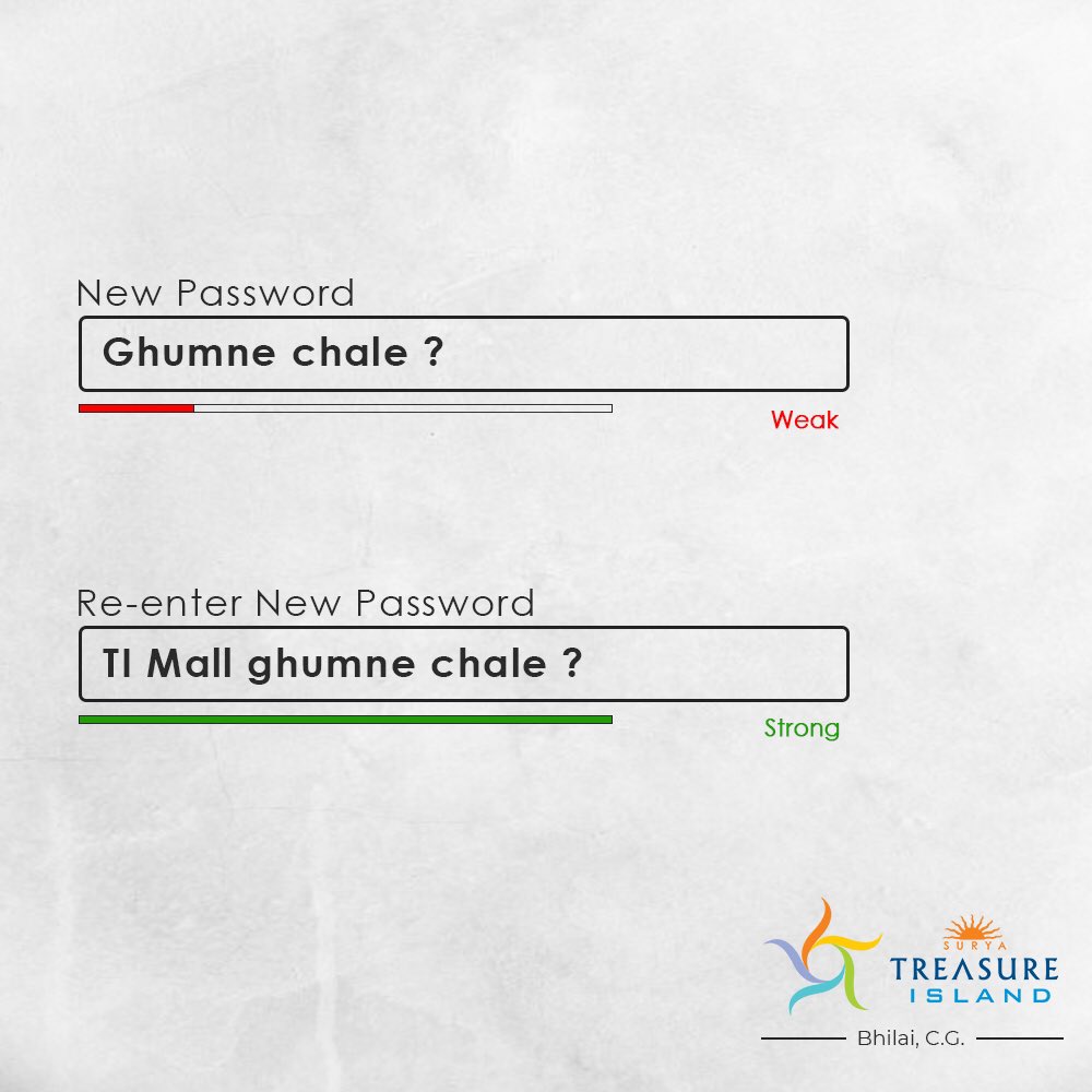 SuryaTIMall's tweet photo. The password you will always remember!! #suryatimall #suryatimall❤️ #suryatimallbhilai #bhilaians #bhilai #newpassword #password #reenternewpassword #trending #trend https://t.co/LmLzSfgmUy