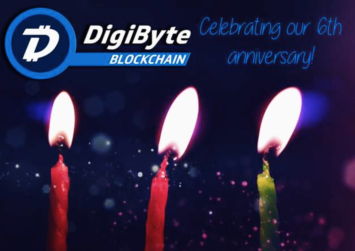 Happy Birthday #DigiByte🍹🍸🍾
Celebrating our 6th anniversary longest #UTXO #blockchain.
Livestream #YouTube with <a href="/jaredctate/">Jared Tate ©️</a> @dgb_chilling comming!

Thanks to the #Community 👏 #standwithdigibyte
Thanks to the #Team <a href="/DGBAT_Official/">DigiByte Awareness Team</a> 🦇
Thanks to the #foundation @DGB_Foundation