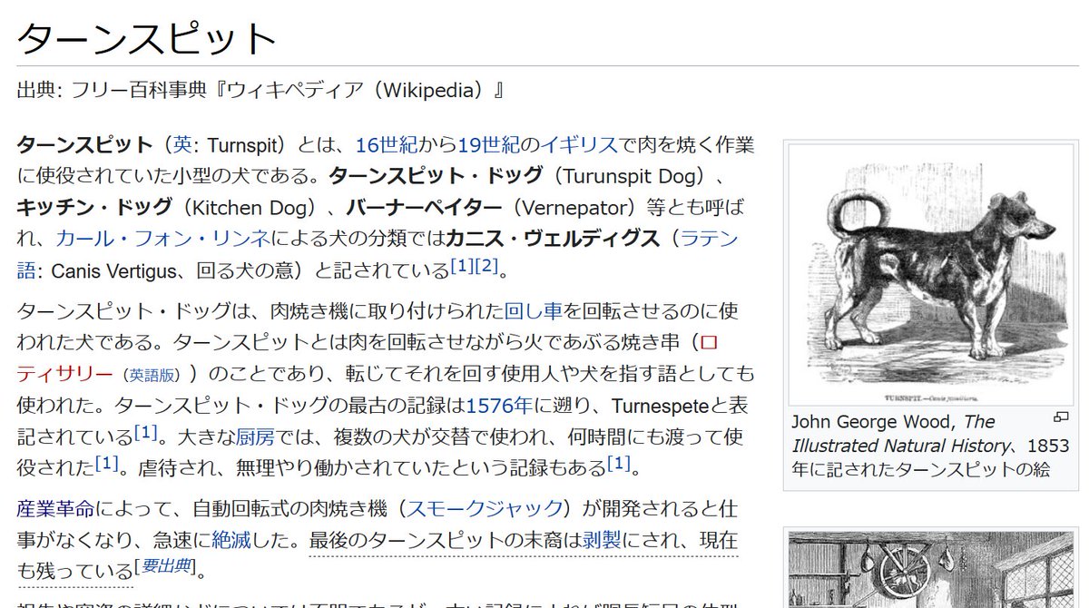産業革命後 仕事が無くなり絶滅 かつてイギリスに存在した 肉焼き器を回すため専用の犬 が興味深い Togetter