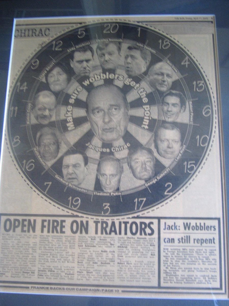 fistedaway's tweet photo. Found this ‘traitors dartboard’ of iraq war critics The Sun made in 2003 – and had entirely forgotten about ... Robert Pires https://t.co/u1xsoAhINm