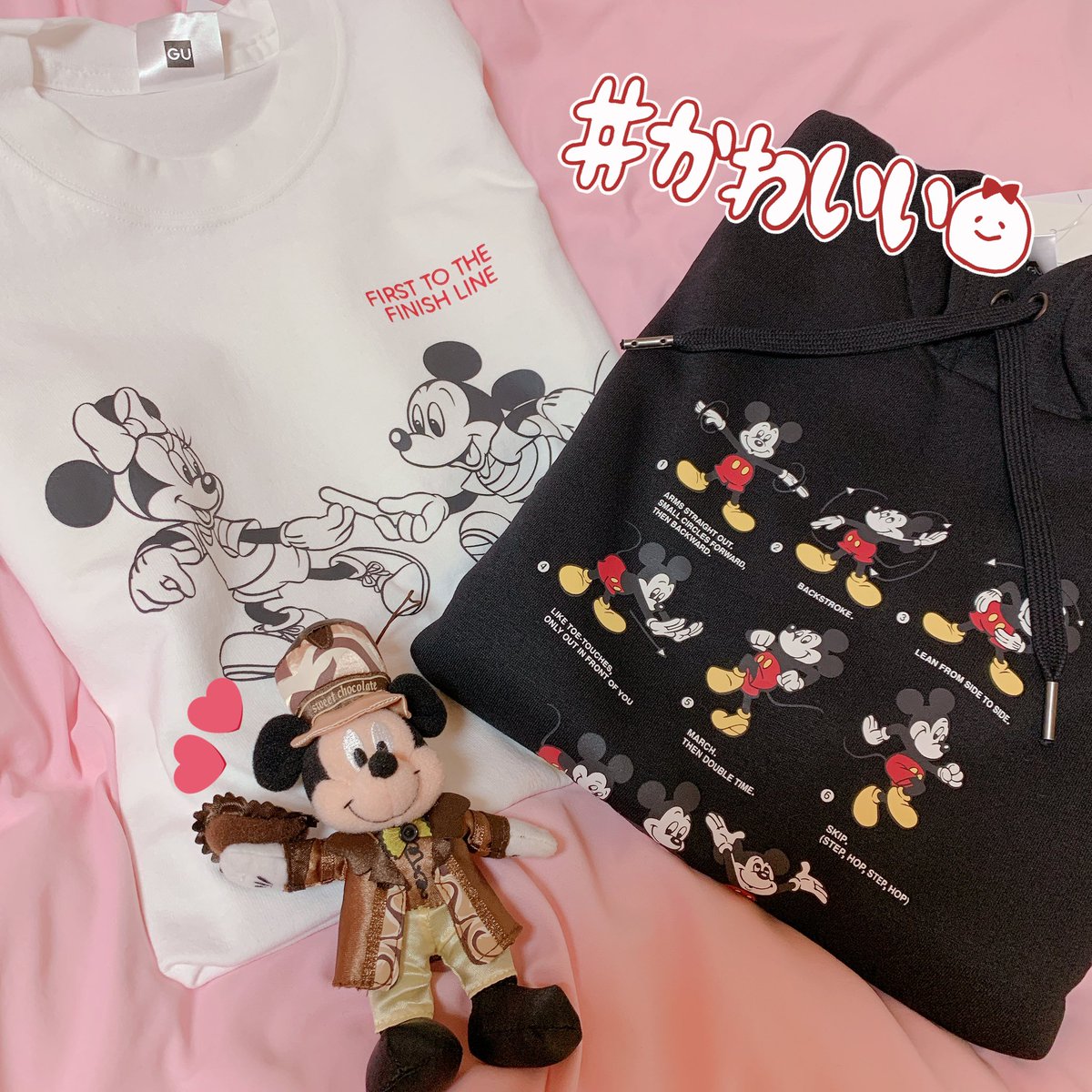 つなちゃん Gu届いたよ Tシャツのホワイトが近くの店舗在庫なかったから買えてよかった パーカーはメンズだけど だぼっと大きめサイズ着るの好きだから購入 体操してるミッキーかわいい