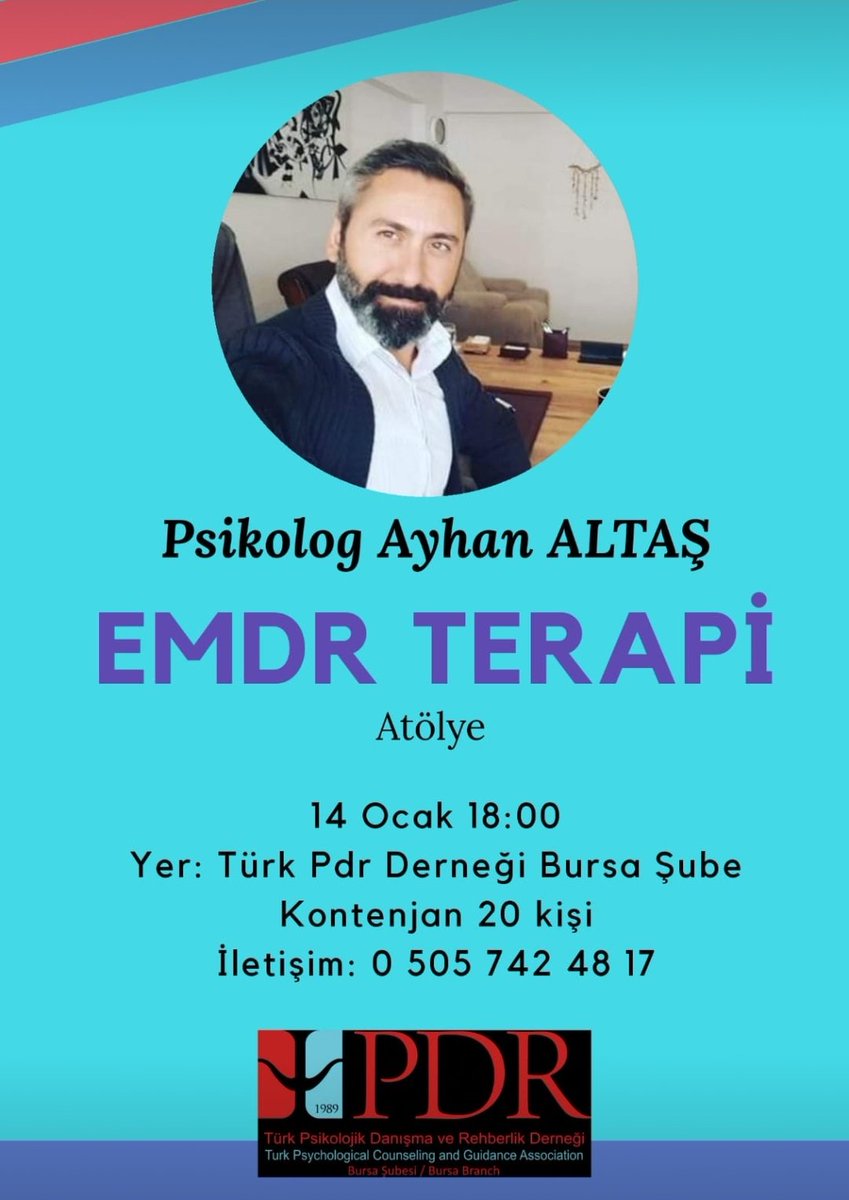 bursapsikolog's tweet image. #Repost @turkpdrbursa (@get_repost)
・・・
Psikolog Ayhan ALTAŞ ile EMDR Terapi Atölye çalışmamıza katılmak isteyen tüm meslektaşlarımızı bekliyoruz.

Tarih:14 Ocak
Saat: 18:00
Yer: Türk PDR Derneği Bursa Şubesi
İletişim :0 505 742 48 17

#turkpdrdernegibursa #emdrterapi