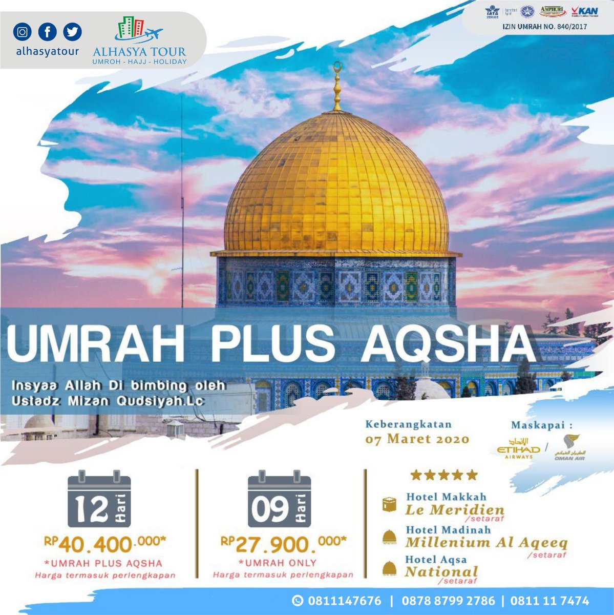 AlhasyaTour's tweet photo. Bismillah,
Assalamu'alaikum Warahamtullah Wabarakatuh

Info Paket Umroh dan Haji Alhasya Tour periode tahun 2020
Segera daftarkan diri anda selama masih ada persediaan seat.

Barakallah Fiikum https://t.co/xcAUmtyZnO