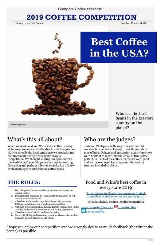 CompeteCoffee's tweet photo. Welcome to the 2019 #Coffee #Competition  Presented by Compete Coffee! Please click the link to see the rules of this great competition. Follow along and see who has the BEST coffee ☕️ 
#CompeteCoffee #Coffee #coffeetime #coffeelover https://t.co/wUCeU8FXg5