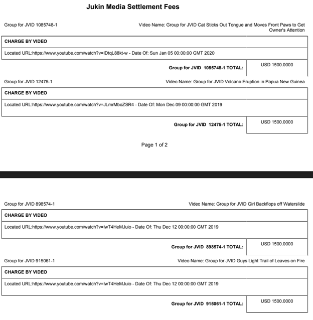 Here are the charges Jukin media gave me.  $3000 for a single meme bc it contained footage from two of their clips.  If I don't pay this, they'll strike and take down my channel.