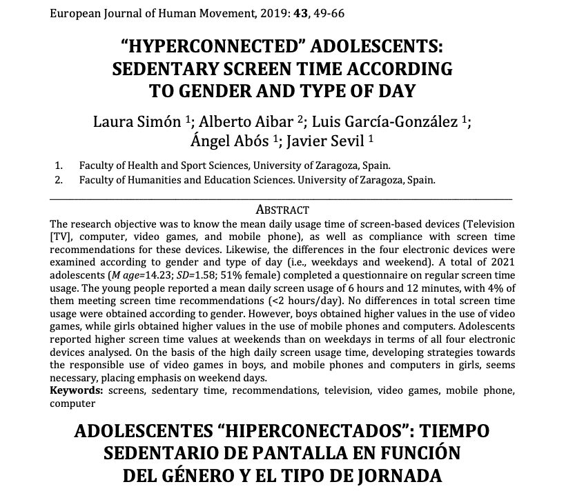 efypaf's tweet photo. Nuevo artículo

!Datos alarmantes! Los adolescentes ya superan las 6 h. de uso de pantallas al día. 
Solo un 4% cumplen las recomendaciones de pantalla (<2 horas).
#edufis #pantallas
Se distribuyen así los minutos:
📱145
📺 90
🎮 86
🖥️ 51
📱+🖥️+📺+🎮= 372

https://t.co/m6ATcgWPTG https://t.co/Vk8VVCJvLm