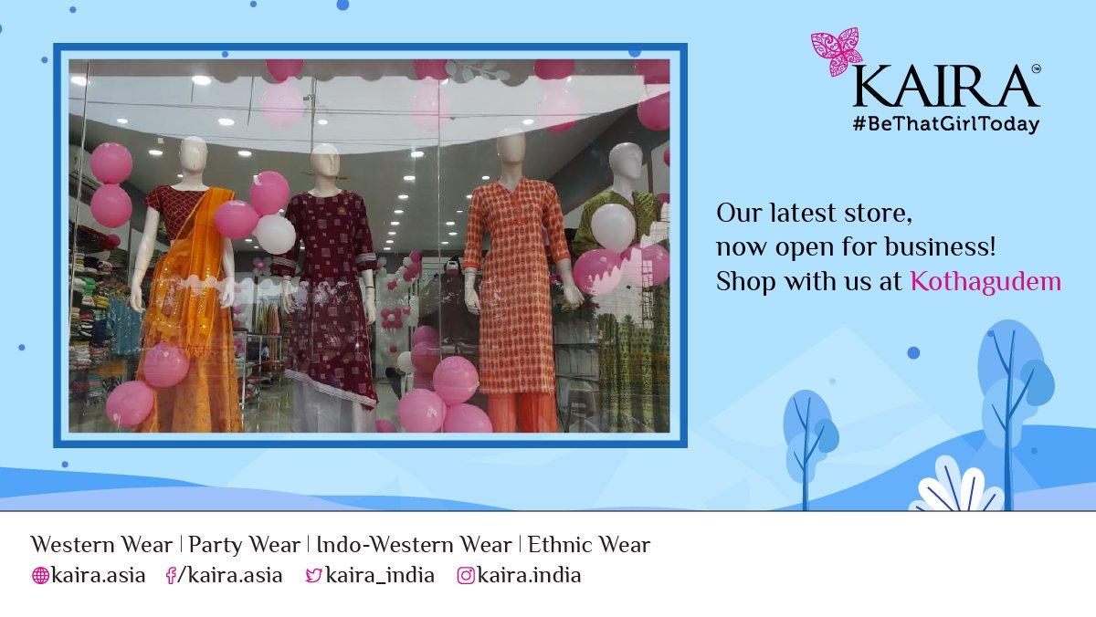 Kaira_India's tweet photo. Fashion has a new address in Vidya Nagar Colony, Kothagudem. Come shop in style at Kaira.
#NewStore #StoreLaunch #StoreAlert #Kothagudem #SainaNehwal #KairaIndia #Kaira #BeThatGirlToday #India https://t.co/jdPgcKeHxr