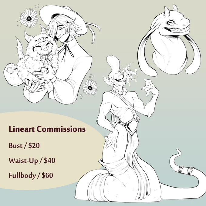 ✨ Hey ya'll, I'm open for some lineart commissions!! ✨

Monotone BG + Transparent versions are both available, in case you'd like to color it! ^^

Order + TOS here!~
https://t.co/ltcL7BXLSA 