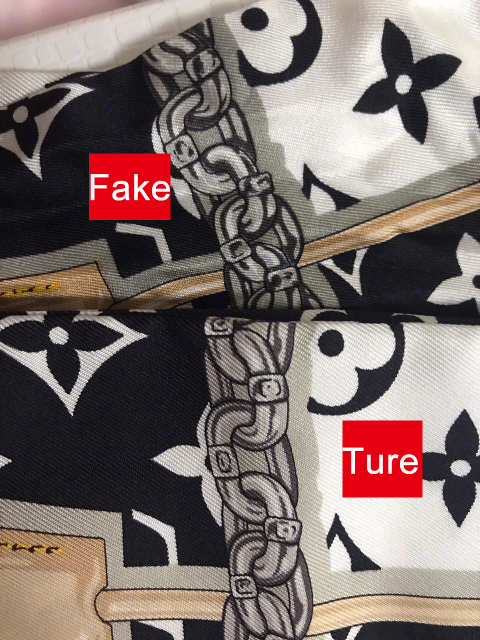 louis vuitton silk scarf fake vs real