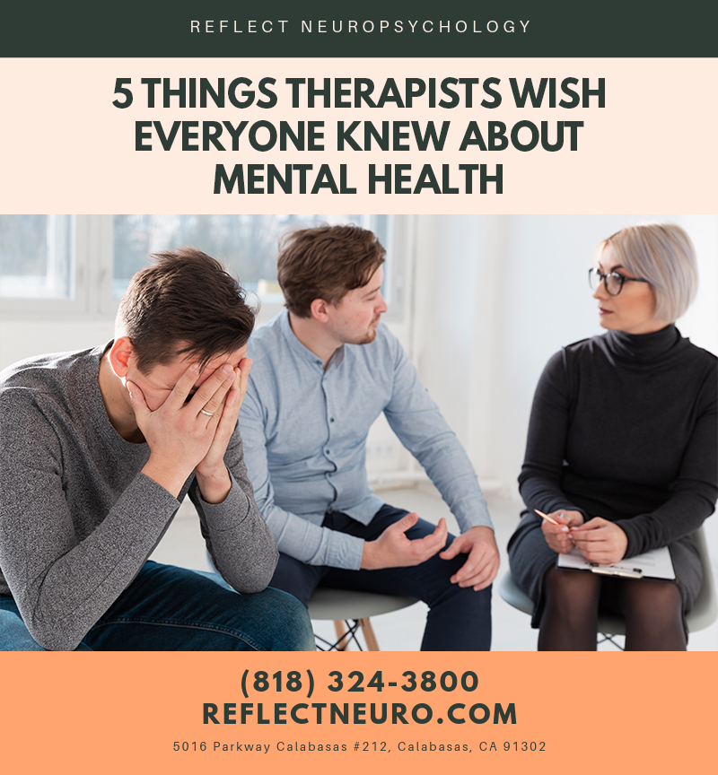 ReflectNeuro's tweet image. "Many people want to begin therapy but are too nervous. Here are 5 misconceptions about mental health that one therapist wishes everyone knew.
tinyurl.com/yjorqahz
Reflect Neuropsychology by Dr. Judith Friedman
818-324-3800
ReflectNeuro.com
#ReflectNeuropsychology
