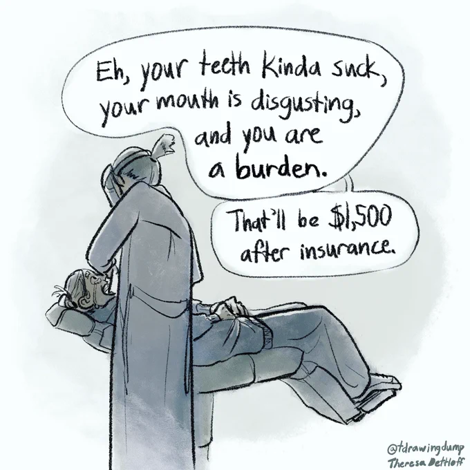 We need healthcare for all.
And proper healthcare.
I'm privileged to even have insurance and help from my parents, and we are barely making it work with minor-nonissues. 